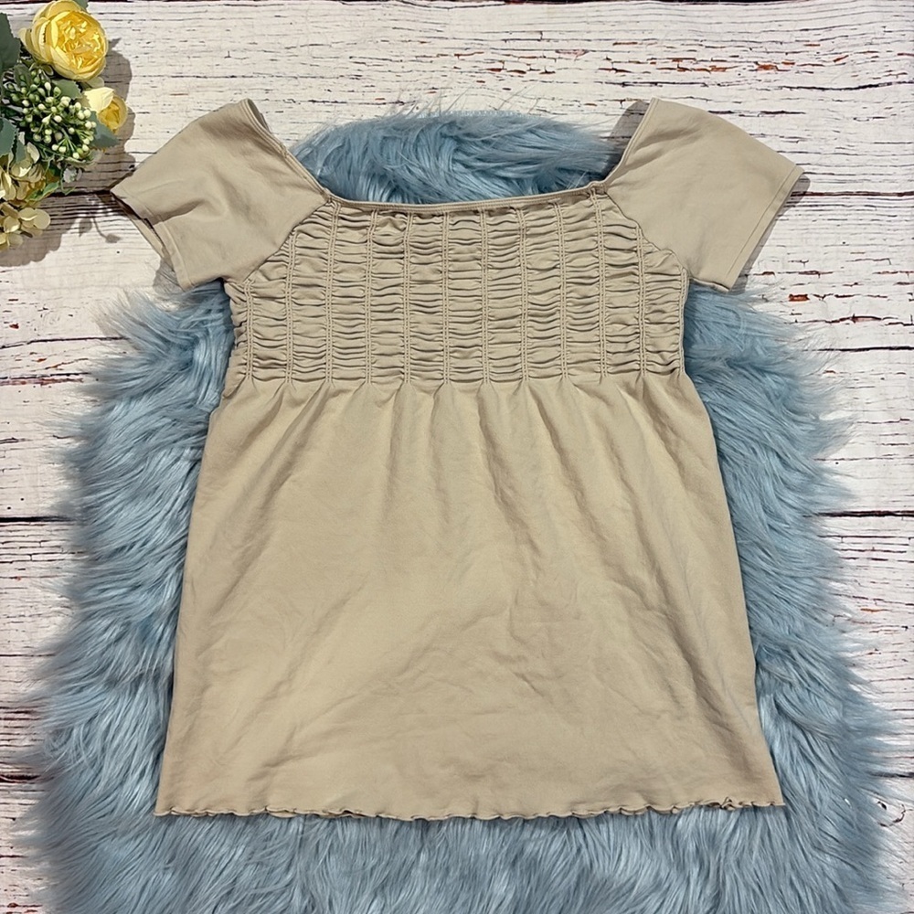 Spiritual Gangster Smocked Babydoll Lettuce Hem Blouse